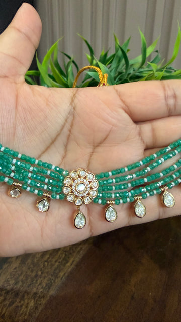 Samaira Emerald Moissanite Choker Necklace Set