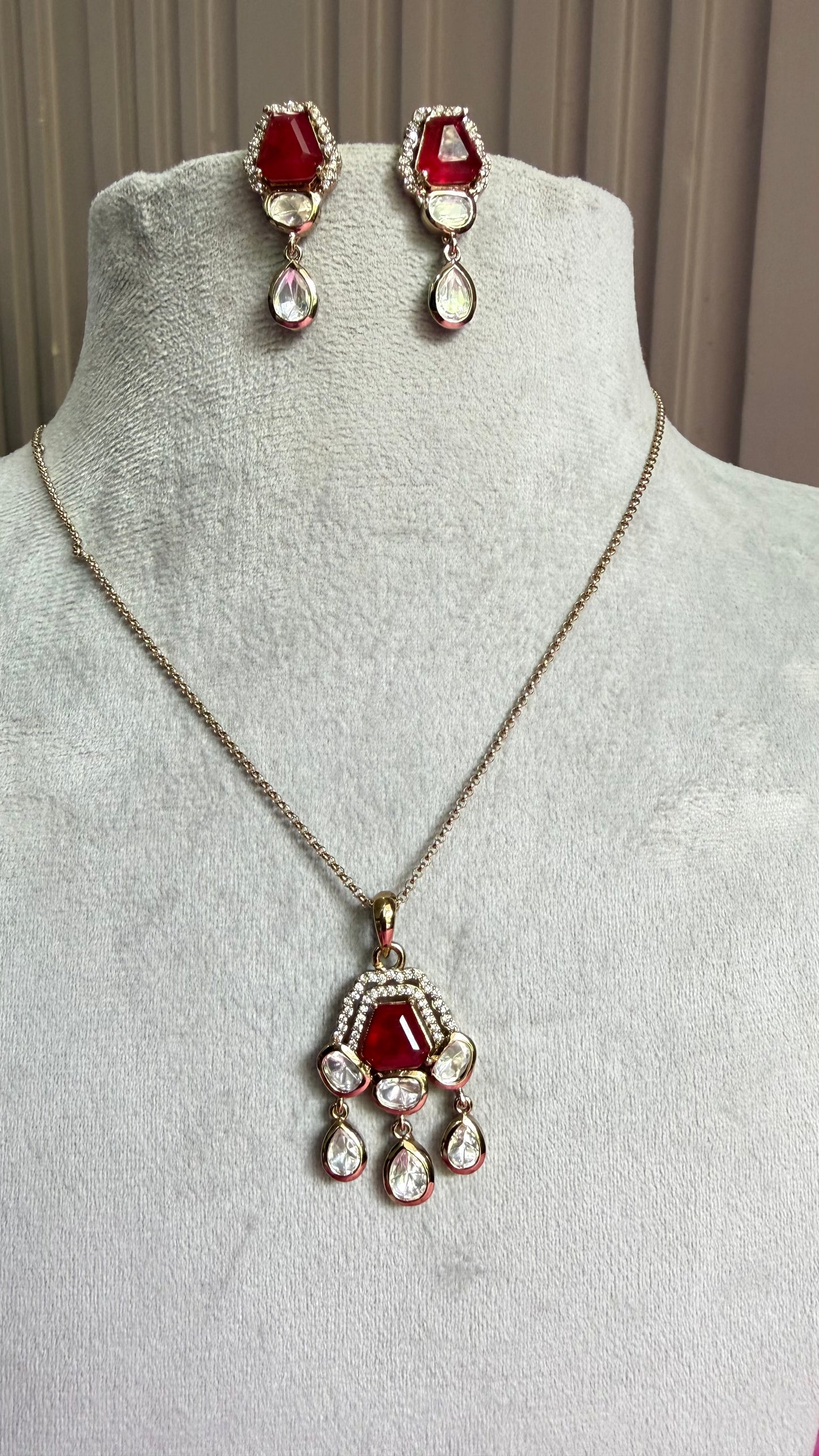 Aarohi Ruby Red Pendant Necklace Set