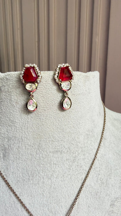 Aarohi Ruby Red Pendant Necklace Set