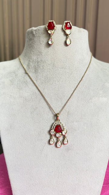 Aarohi Ruby Red Pendant Necklace Set