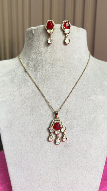 Aarohi Ruby Red Pendant Necklace Set
