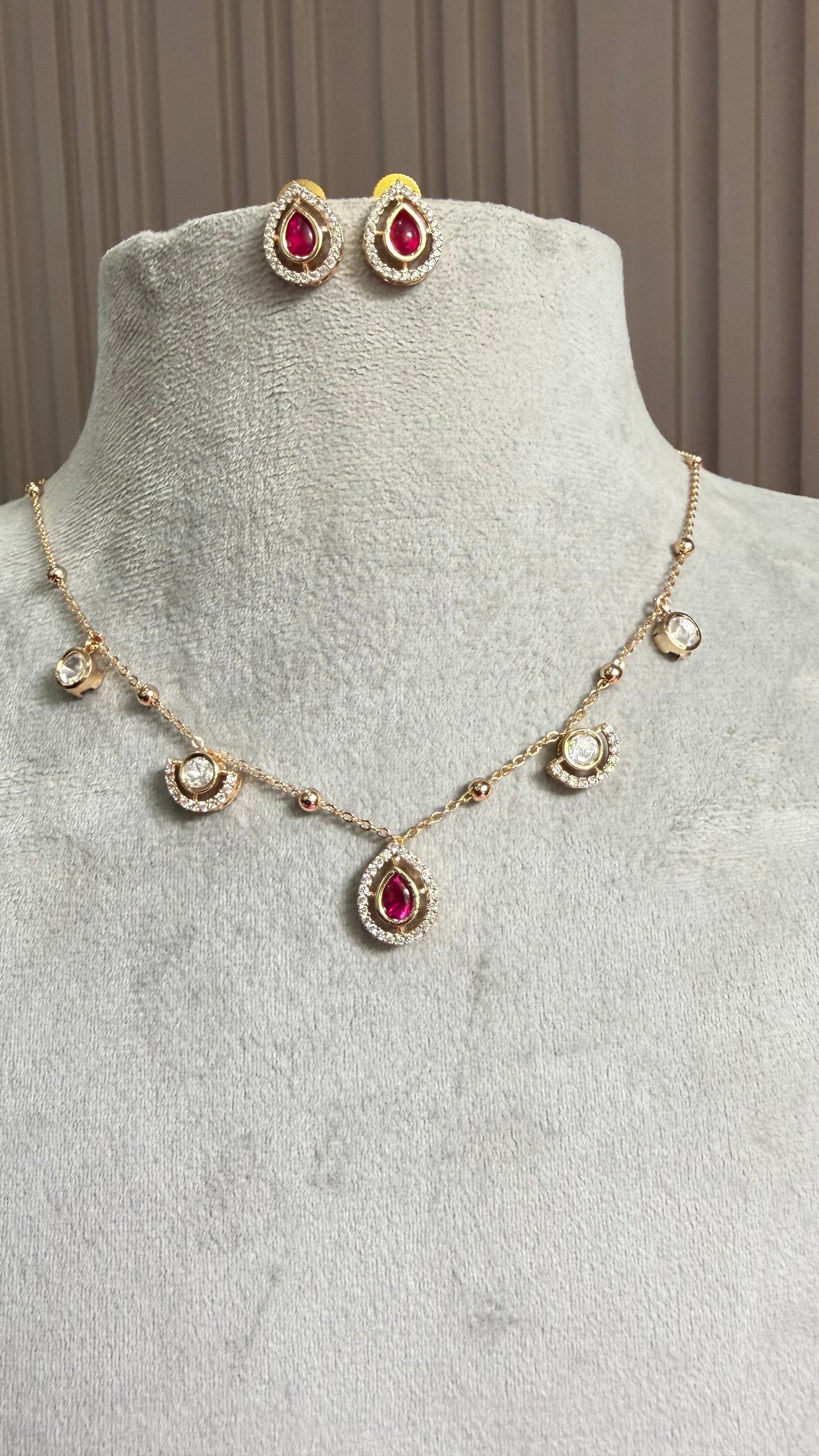 Kiara Ruby Moissanite Drop Necklace Set