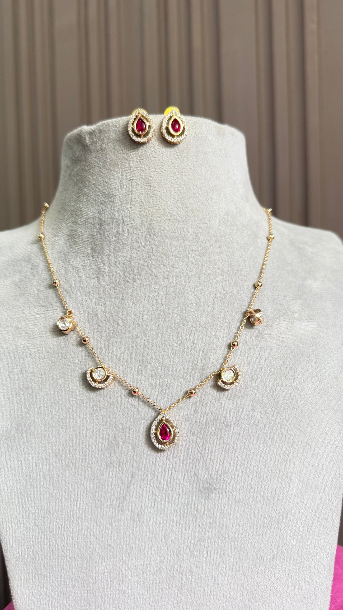 Kiara Ruby Moissanite Drop Necklace Set