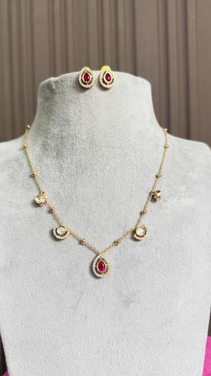 Kiara Ruby Moissanite Drop Necklace Set