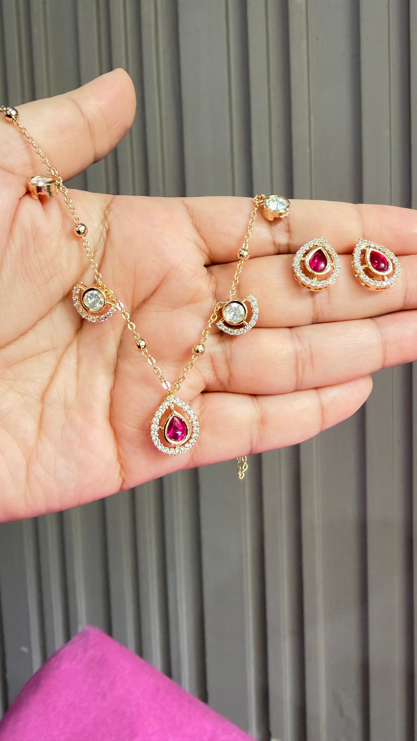 Kiara Ruby Moissanite Drop Necklace Set