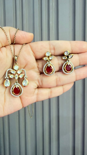 Ruhi Ruby Moissanite Necklace Set
