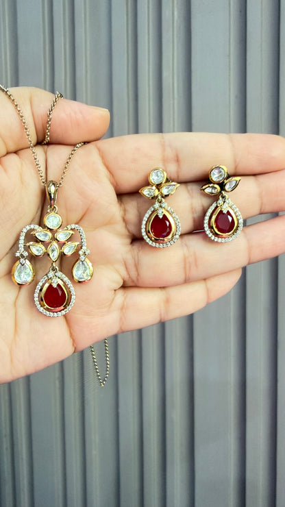 Ruhi Ruby Moissanite Necklace Set