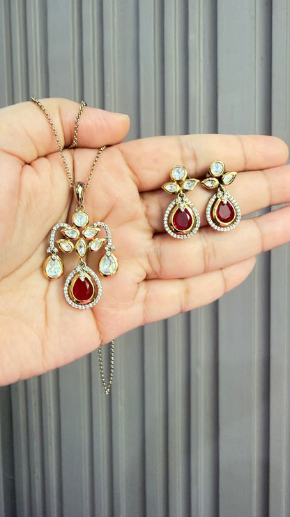 Ruhi Ruby Moissanite Necklace Set
