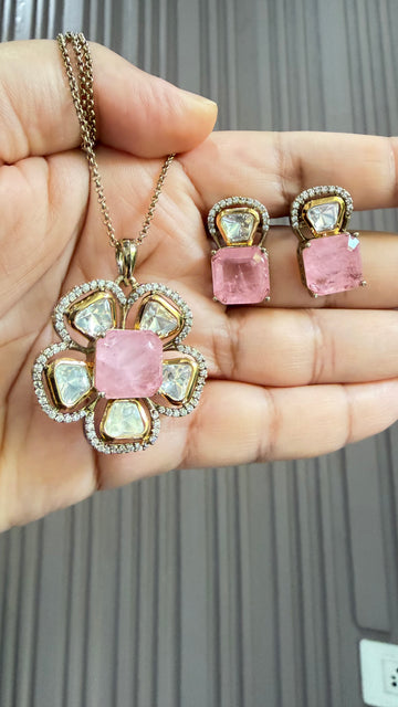 Eira Blush Moissanite Floral Necklace Set