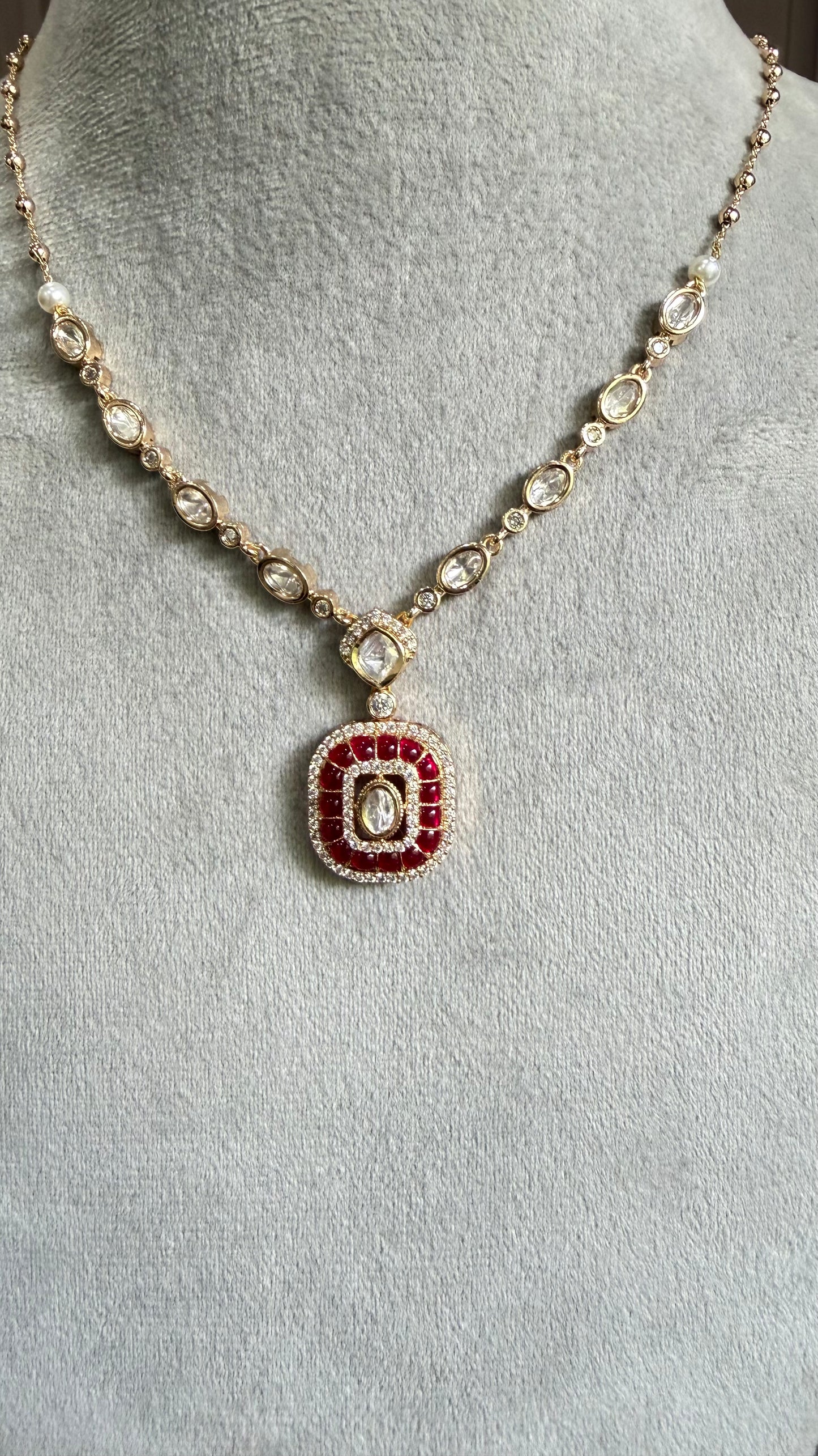 Aarohi Ruby Moissanite Minimal Necklace Set