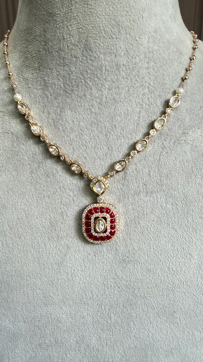 Aarohi Ruby Moissanite Minimal Necklace Set