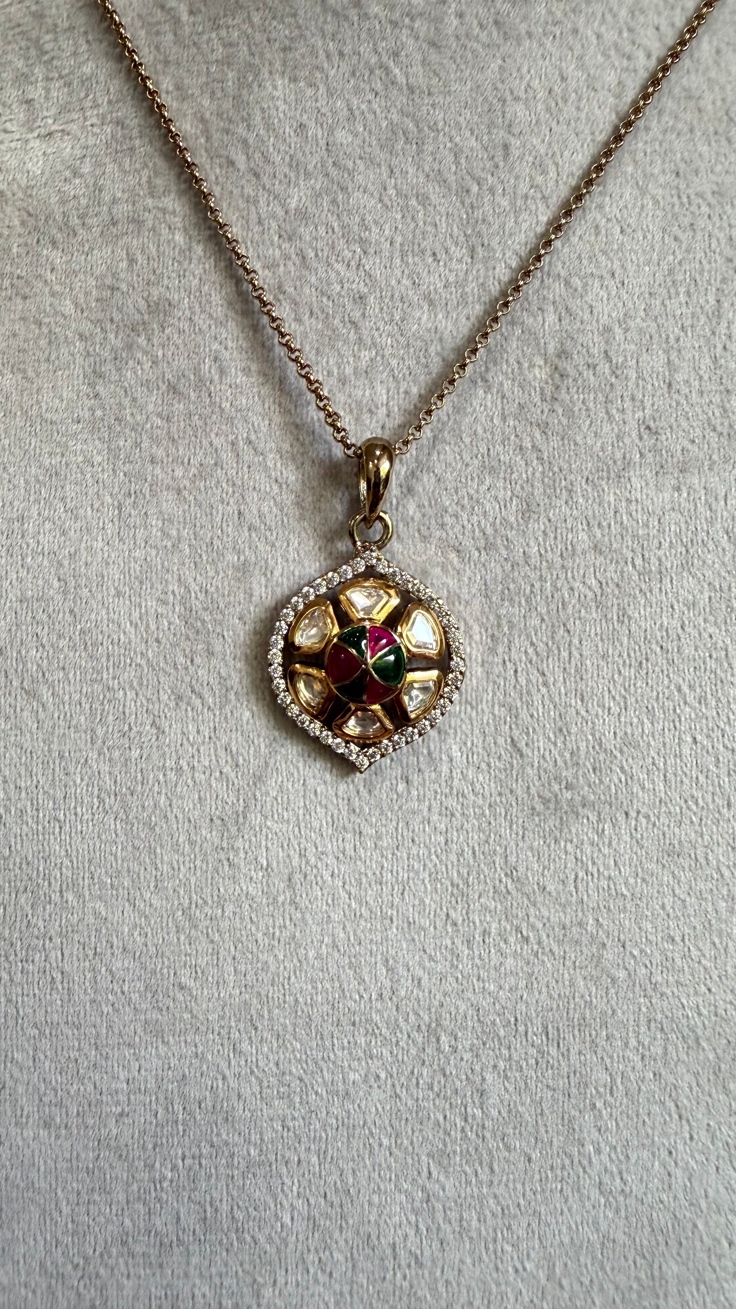 Meher Ruby Emerald Floral Pendant Set