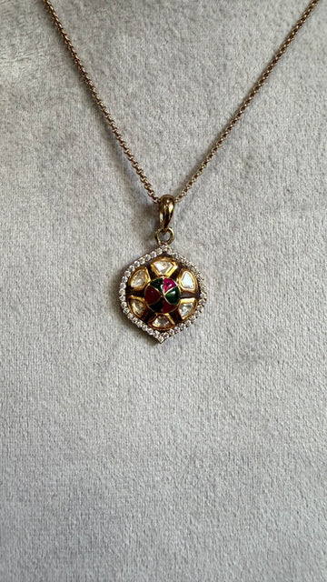 Meher Ruby Emerald Floral Pendant Set