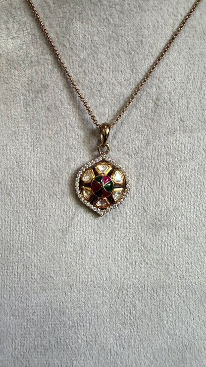 Meher Ruby Emerald Floral Pendant Set