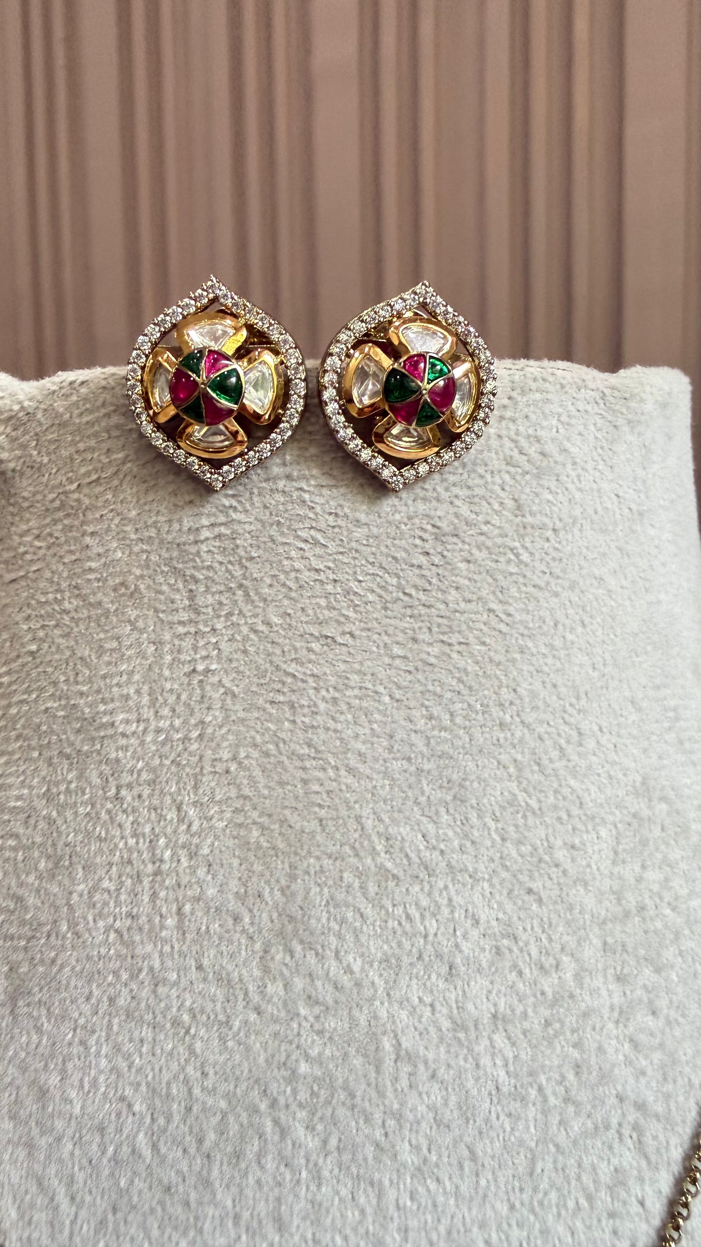 Meher Ruby Emerald Floral Pendant Set