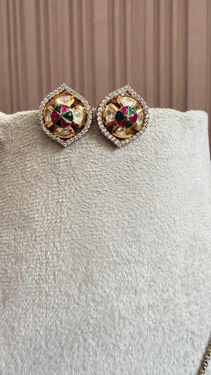 Meher Ruby Emerald Floral Pendant Set