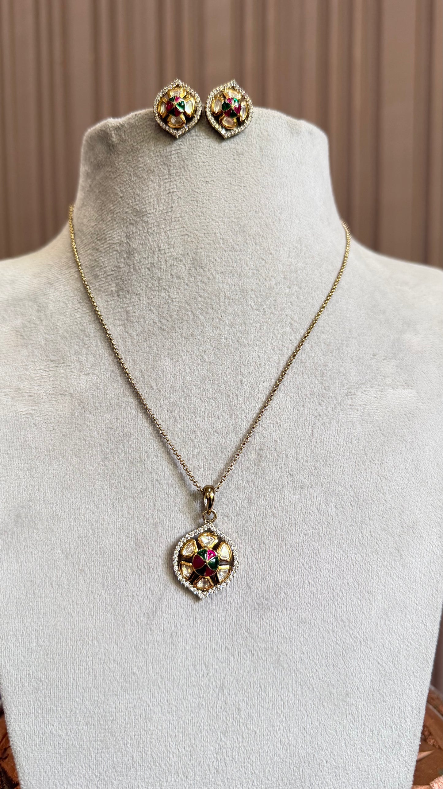 Meher Ruby Emerald Floral Pendant Set