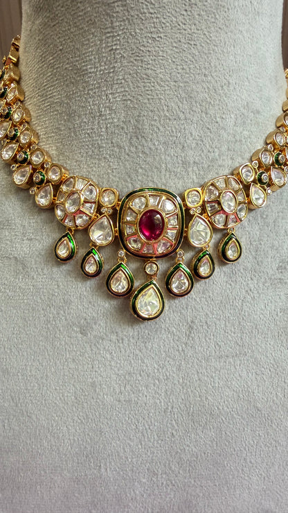 Vanya Ruby Emerald Moissanite Necklace Set