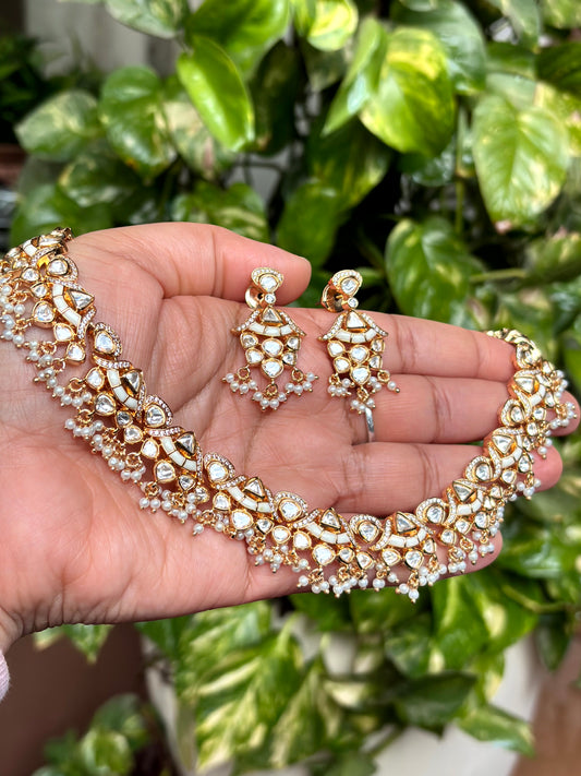 Meera Moissanite Pearl Royal Necklace Set - 