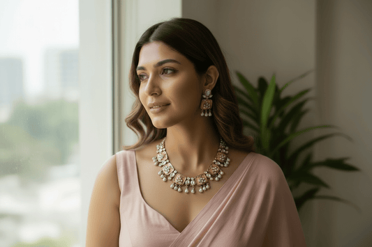 Nandini Peach Kundan Regal Necklace Set - 