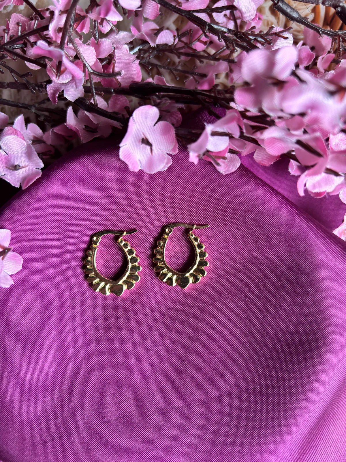 Wavy Petal Anti Tarnish Hoops - 