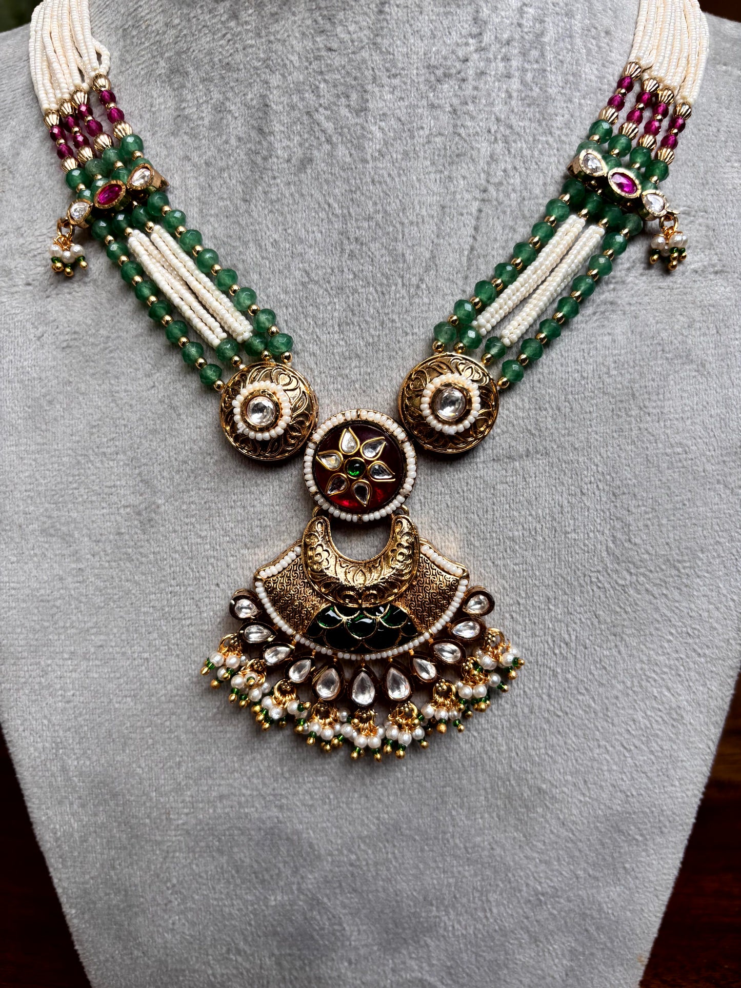 Padma Kundan Temple Heirloom Necklace Set - 