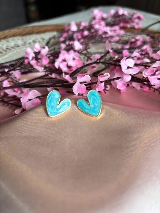 Aqua Heart Stud Earrings - 
