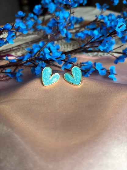 Aqua Heart Stud Earrings - 