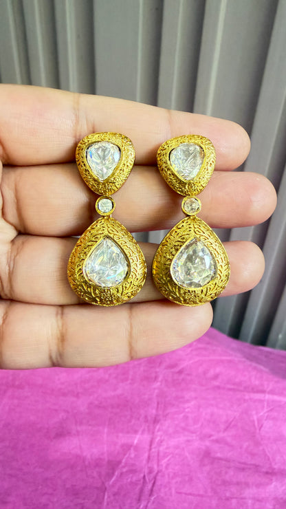 Aarohi Antique Gold Teardrop Earrings