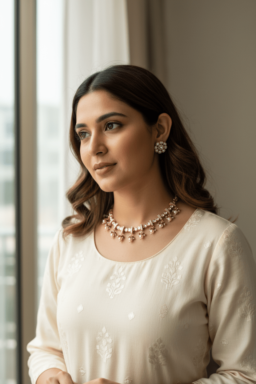 Aadhira Moissanite Pearl Necklace Set - 