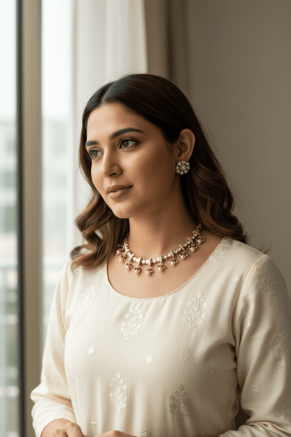 Aadhira Moissanite Pearl Necklace Set - 