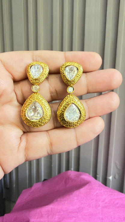 Aarohi Antique Gold Teardrop Earrings