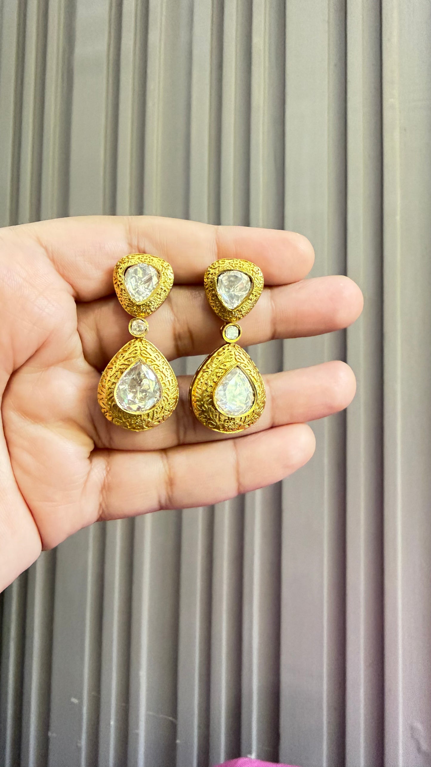 Aarohi Antique Gold Teardrop Earrings