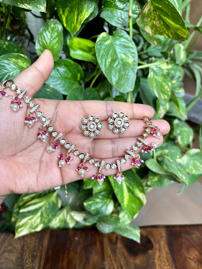 Aadhira Moissanite Pearl Necklace Set - 