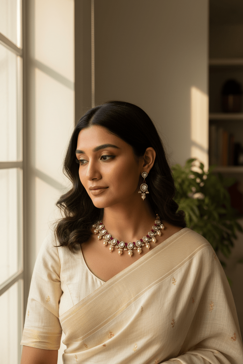 Prisha Ruby Moissanite Necklace Set - 