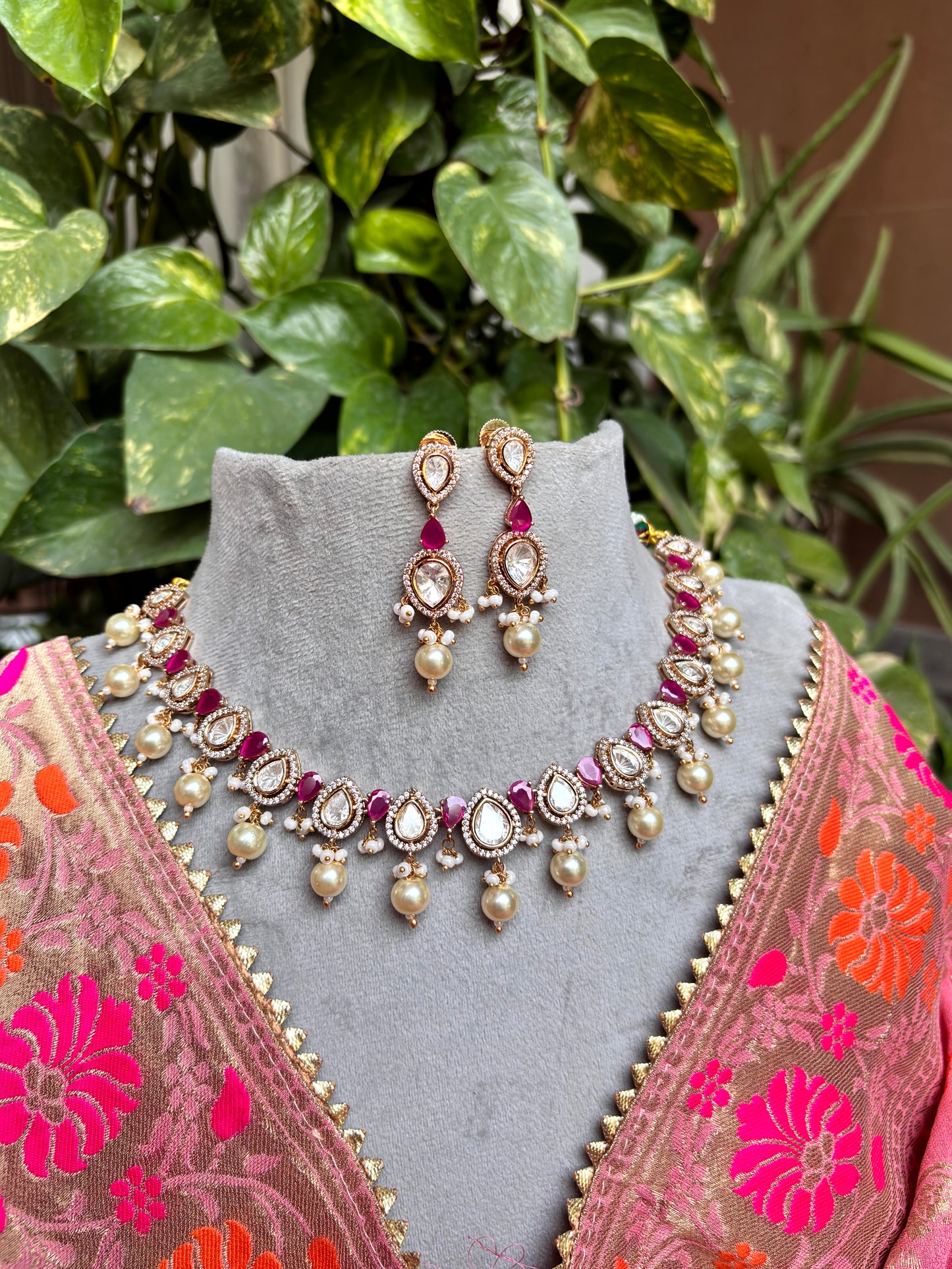 Prisha Ruby Moissanite Necklace Set - 