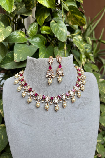 Prisha Ruby Moissanite Necklace Set - 