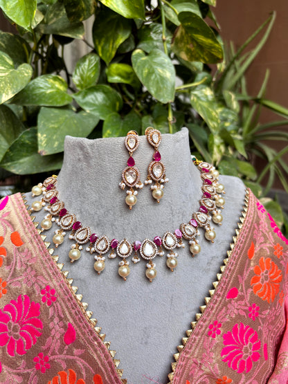 Prisha Ruby Moissanite Necklace Set - 