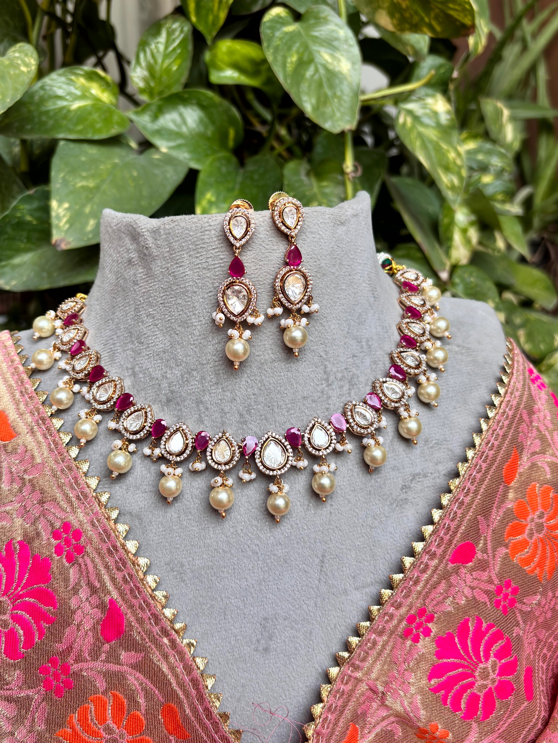 Prisha Ruby Moissanite Necklace Set - 