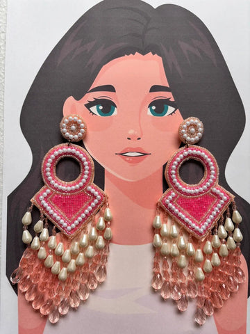 Gulabi Ghoomar Beaded Earrings - 