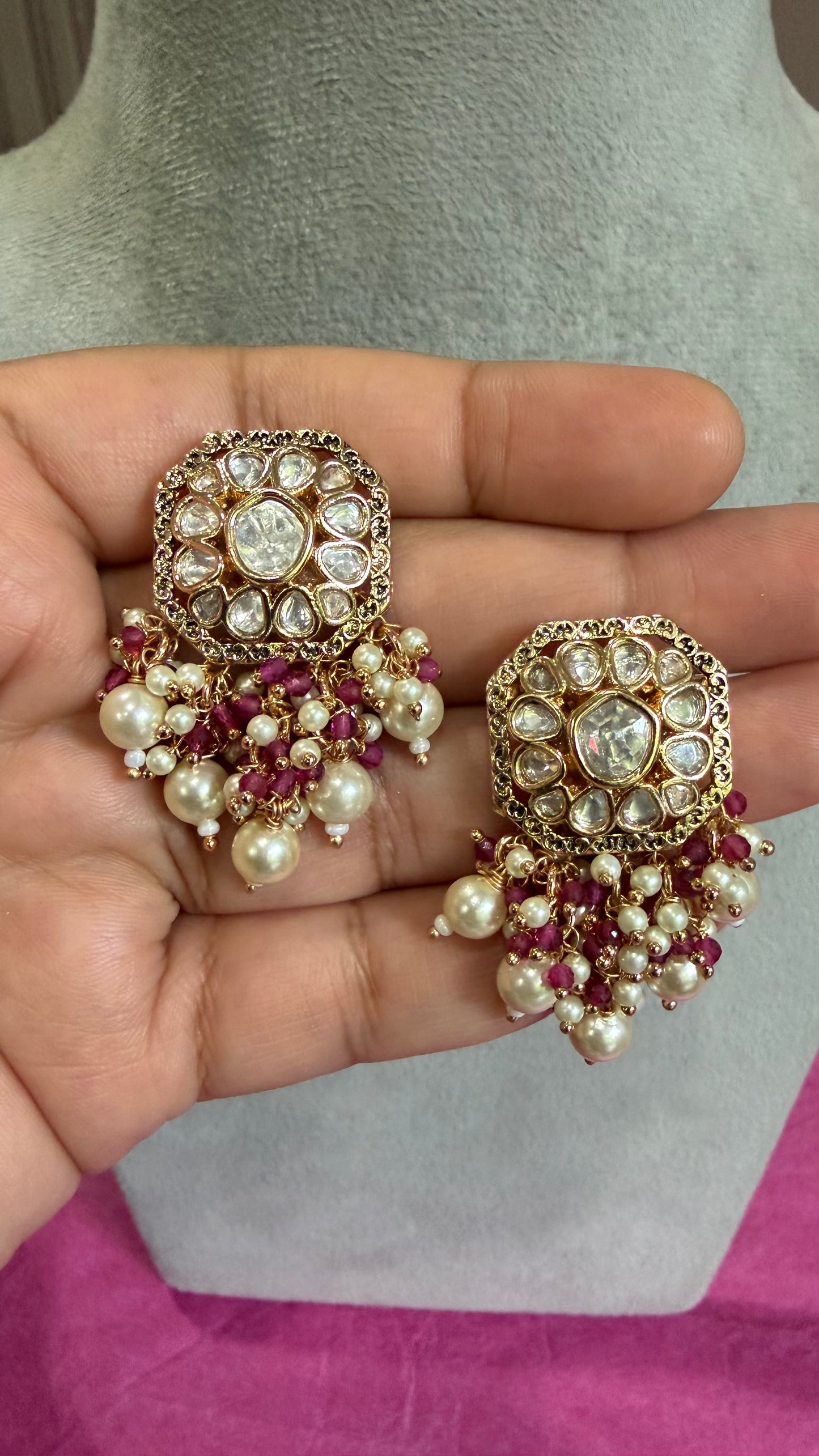 Meher Ruby Pearl Moissanite Necklace Set