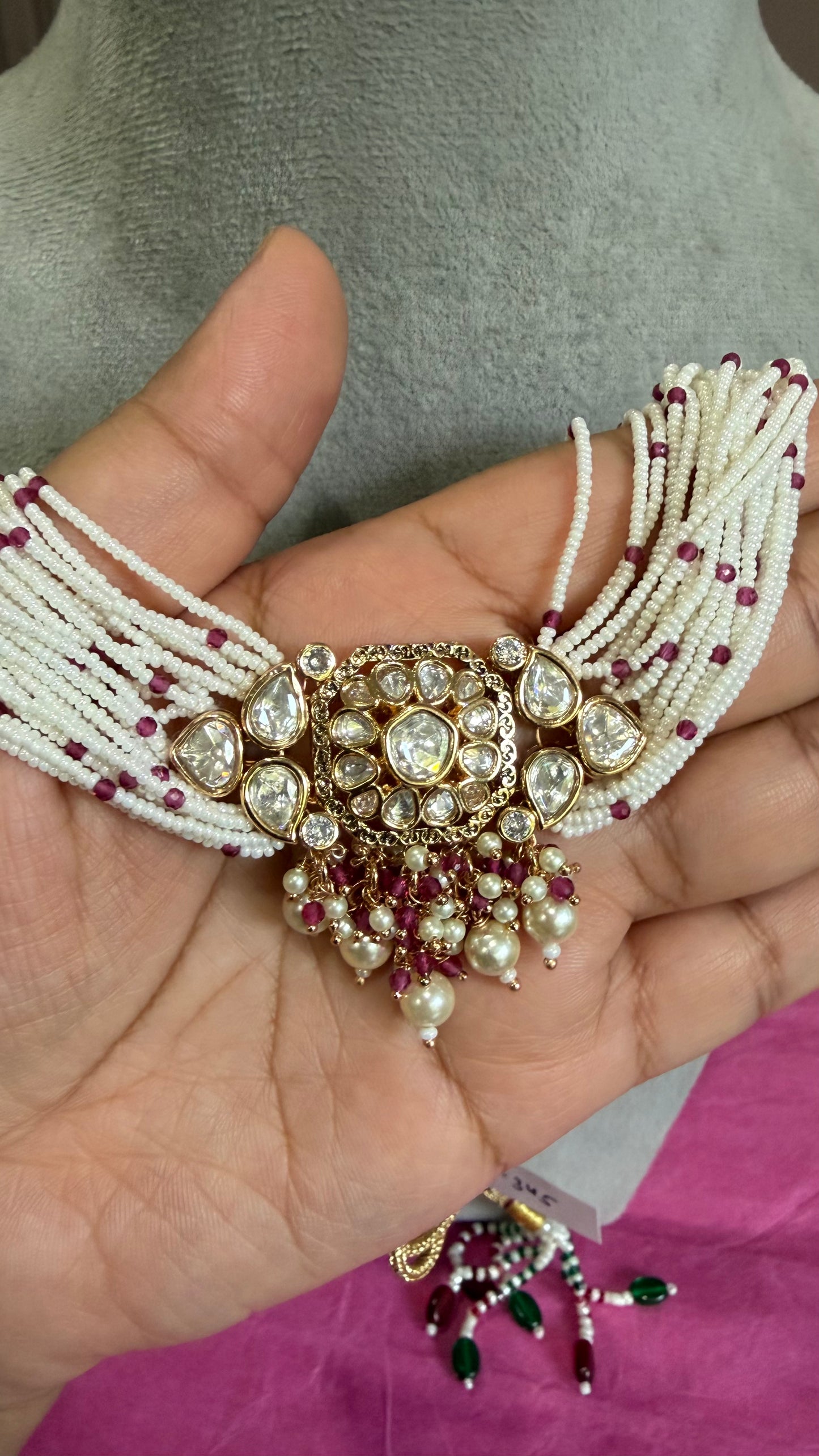Meher Ruby Pearl Moissanite Necklace Set