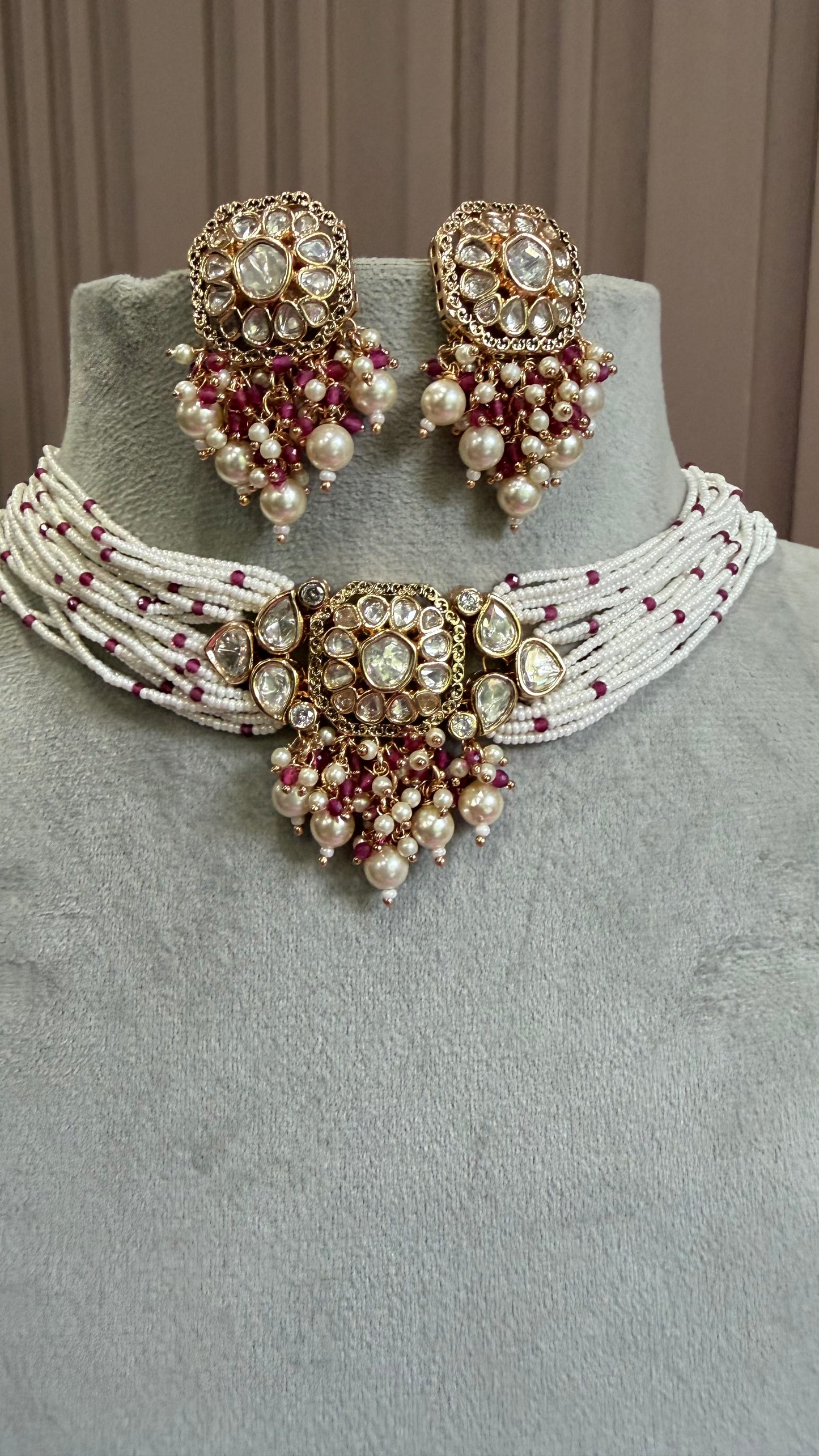 Meher Ruby Pearl Moissanite Necklace Set