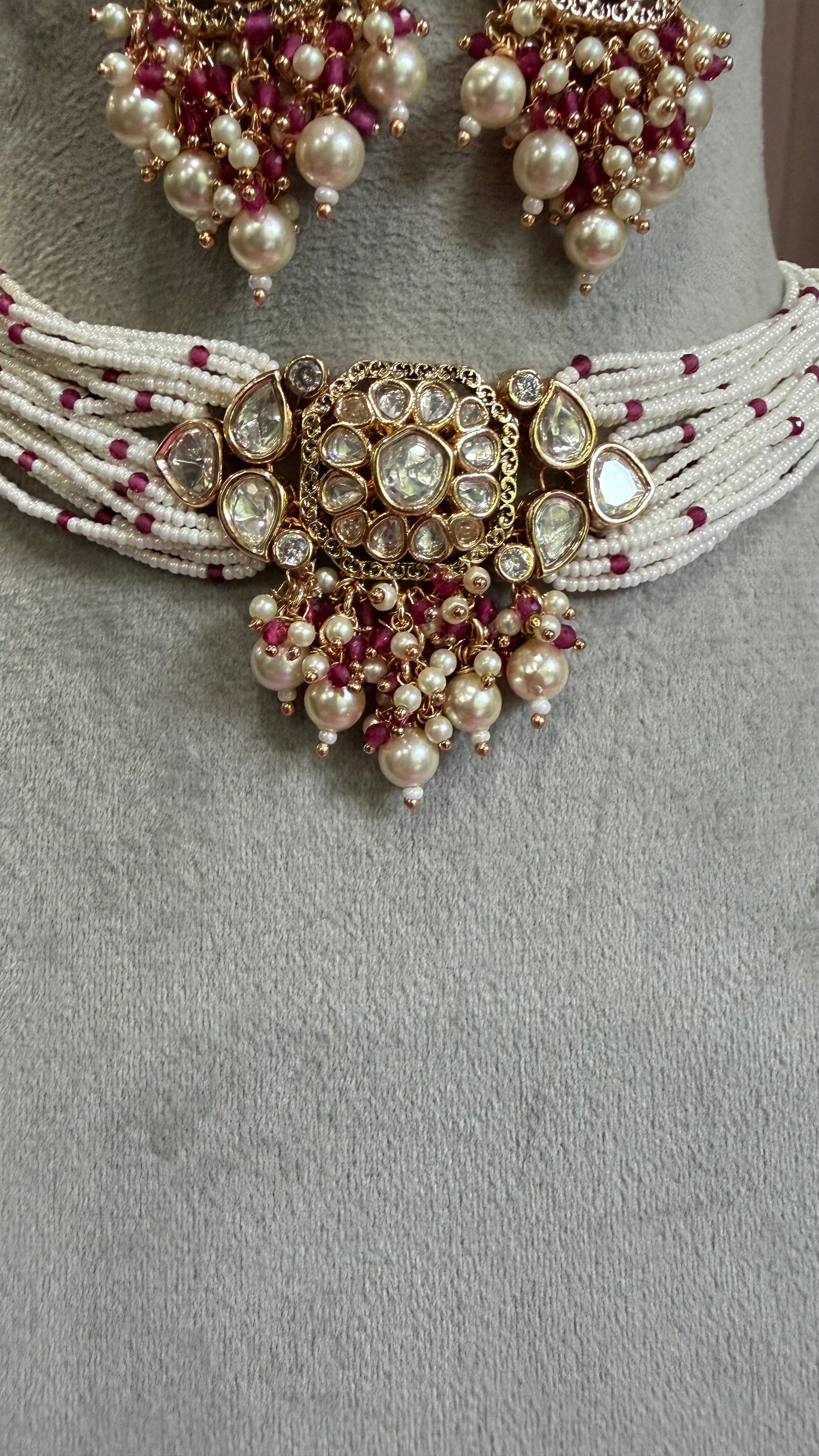Meher Ruby Pearl Moissanite Necklace Set