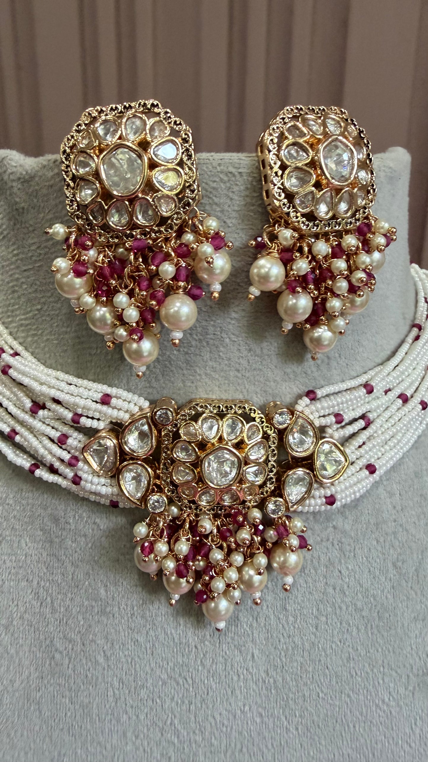 Meher Ruby Pearl Moissanite Necklace Set