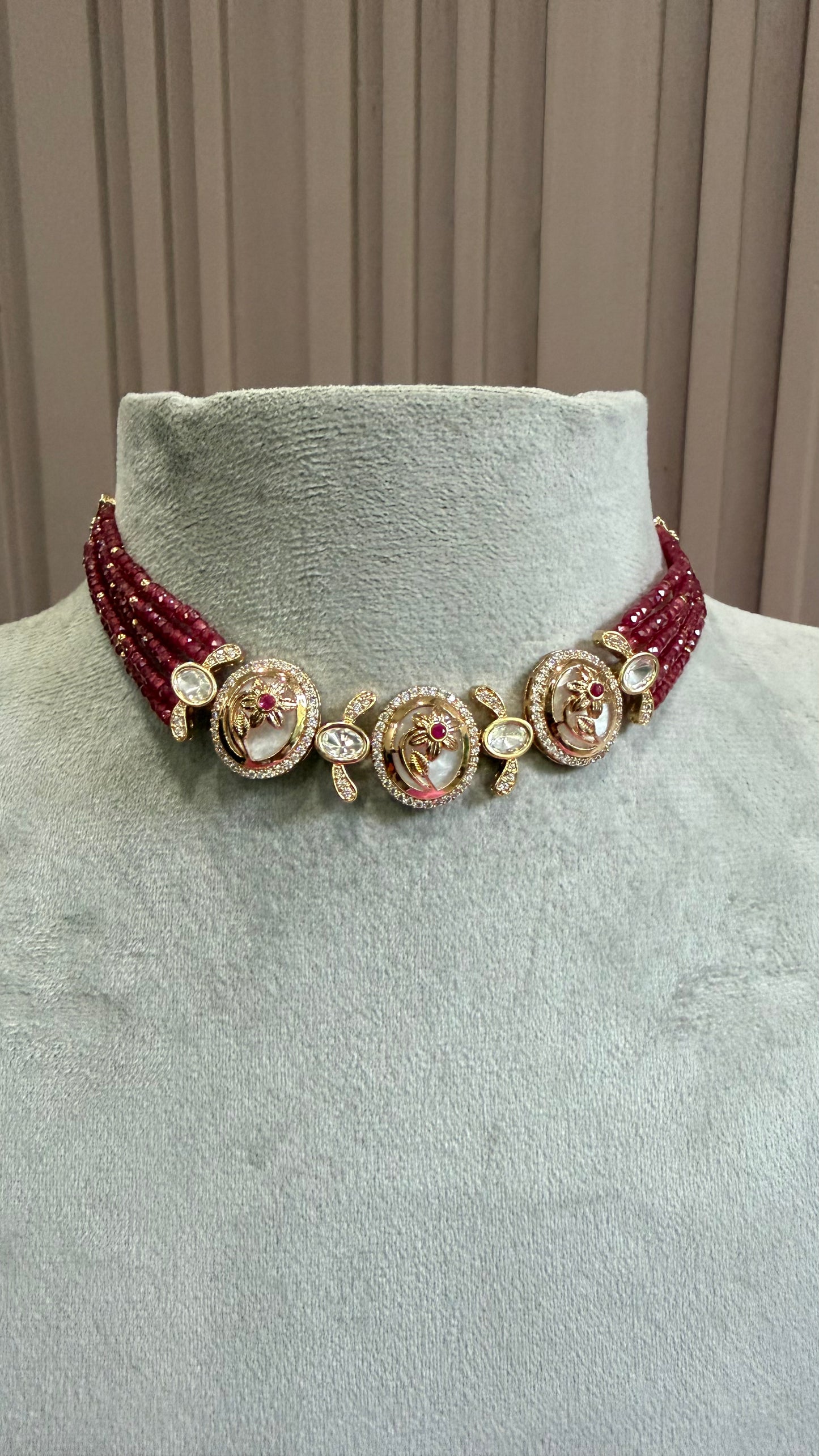 Ishita Ruby Floral Beaded Necklace Set