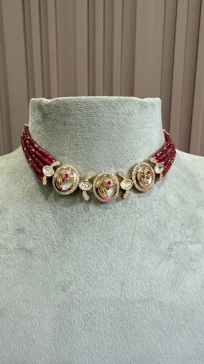 Ishita Ruby Floral Beaded Necklace Set