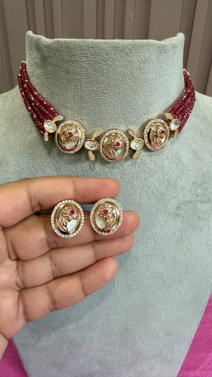 Ishita Ruby Floral Beaded Necklace Set