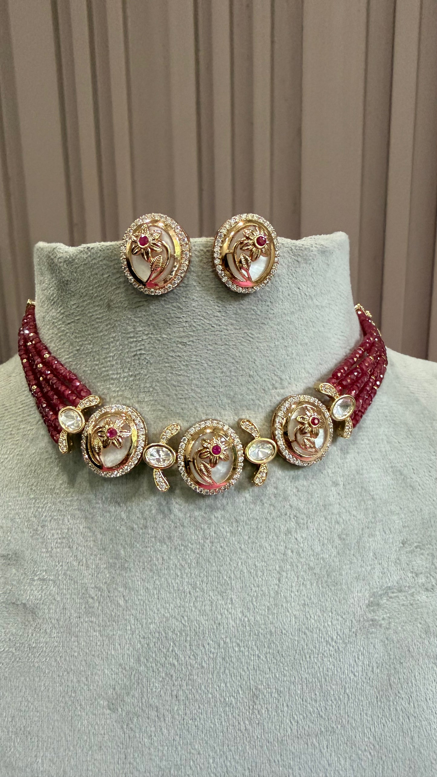 Ishita Ruby Floral Beaded Necklace Set