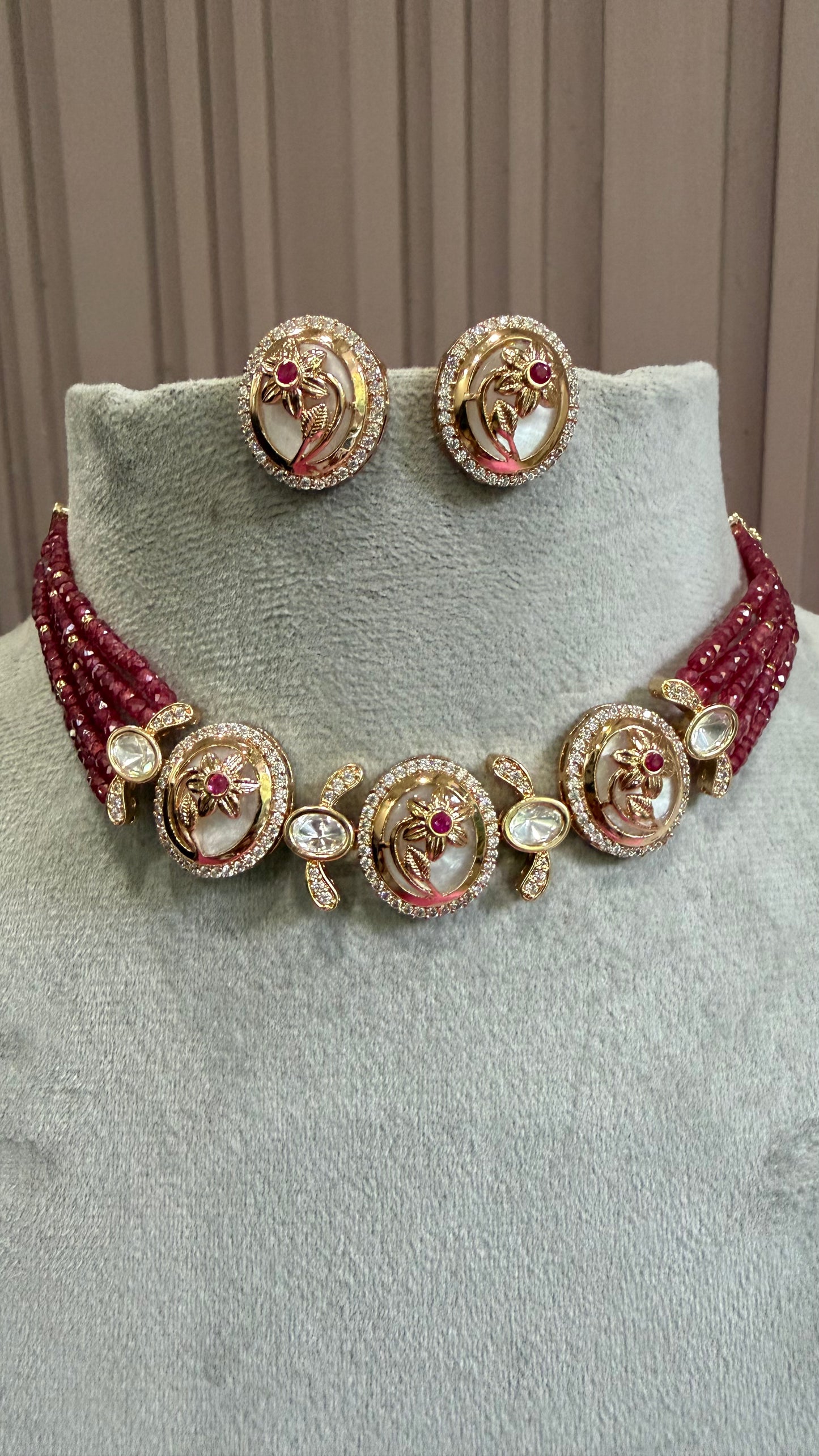 Ishita Ruby Floral Beaded Necklace Set